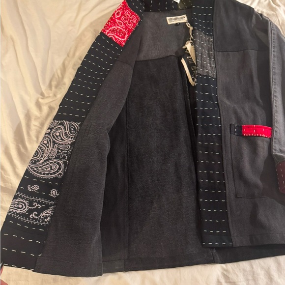 Overlord Black and Red Patchwork Jacket kimono style upcycling jean jacket - Picture 2 of 5
